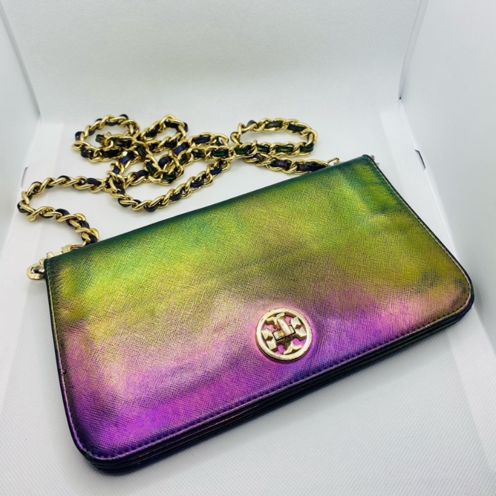 Tory Burch hologram clutch with strap